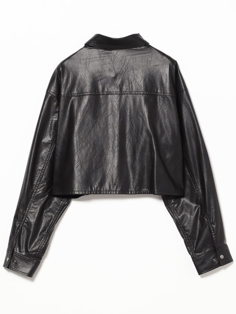 Ray Beams Damen Kunstleder Cropped Hemd, Schwarz, Einheitsgröße, L/S Hemd/Bluse