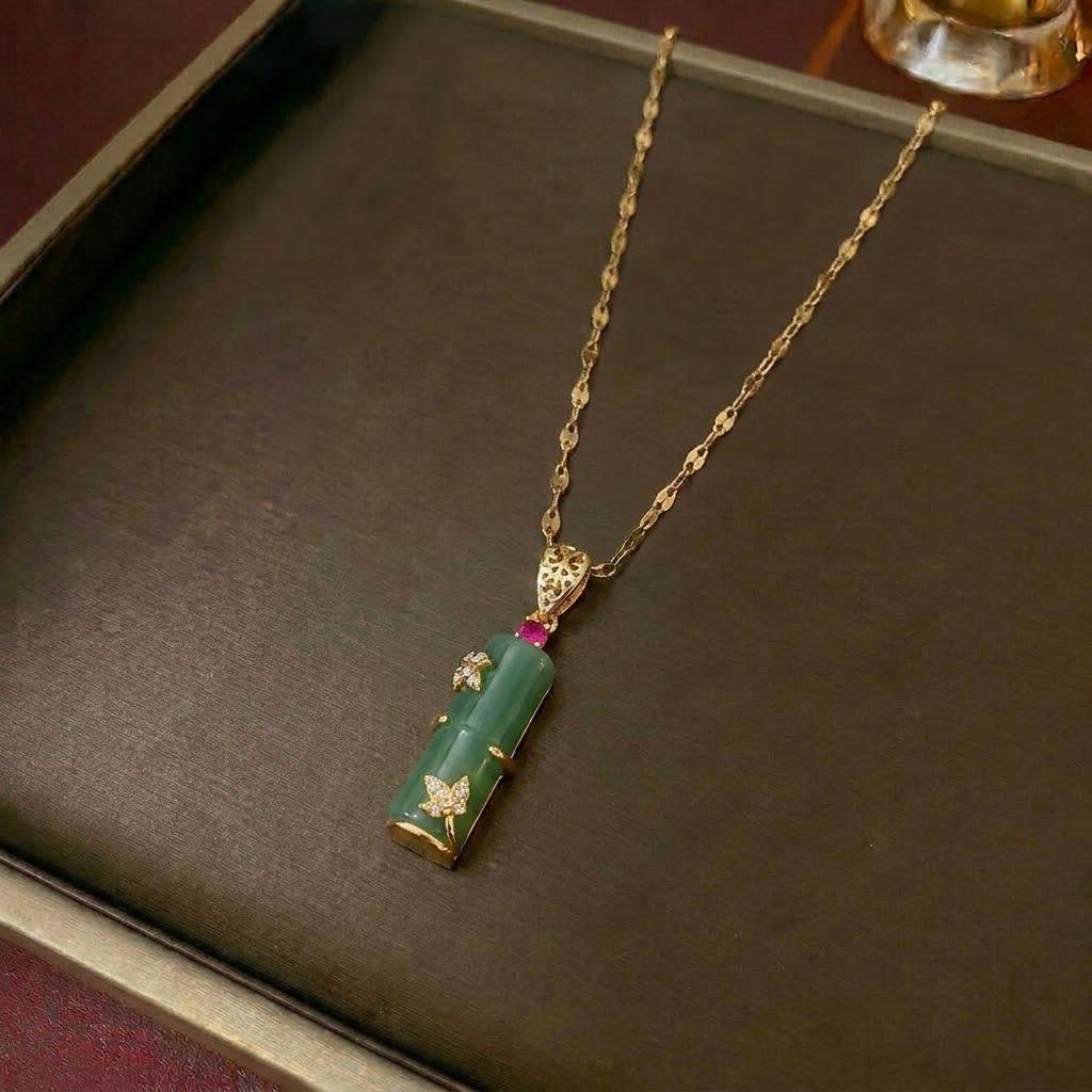 Emerald Japanese-Korean Retro Bamboo Titanium Steel Clavicle Necklace for Women