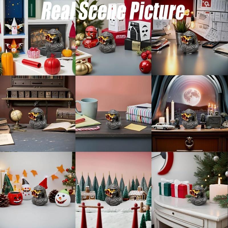 Sculptură unică de rață din rășină, rațe cu personaje din filme de groază, artă decorativă creativă și jucăușă, perfectă pentru casă, birou, obiecte de colecție și cadouri