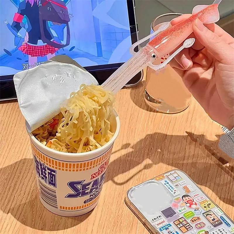 1/2 Stück Lustige Tintenfisch Sepia Gabel Obstbecher Nudelteller Gabel Instantnudelgabeln Bento-Mittagessen Gabeln Lebensmittelpicker Zahnstocher