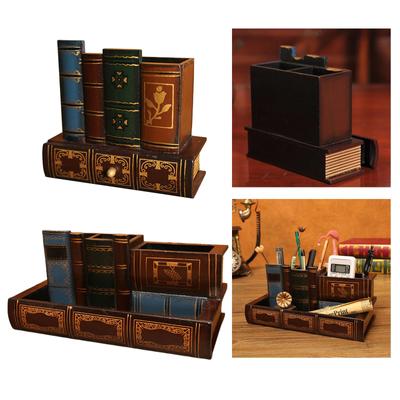 Porte-stylo en bois en forme de livre, organiseur de bureau multifonctionnel, boîte de rangement pour crayons, table de classe vintage, maison pour enfants