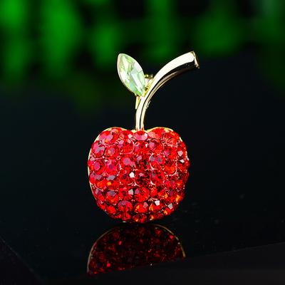 Niedliche Apfelbrosche aus rotem Kristall, hochwertige, zarte Ansteckblume mit Friedensfruchtmotiv für Damen, Anstecknadel für Anzugaccessoires, Weihnachtsgeschenk.