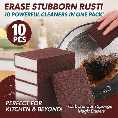 10pcs Carborundum Sponge Magic Erasers Carborundum Removing Rust Cleaning Sponge Brush Kitchen Pot Dish Rust Removal Emery Clean Rub