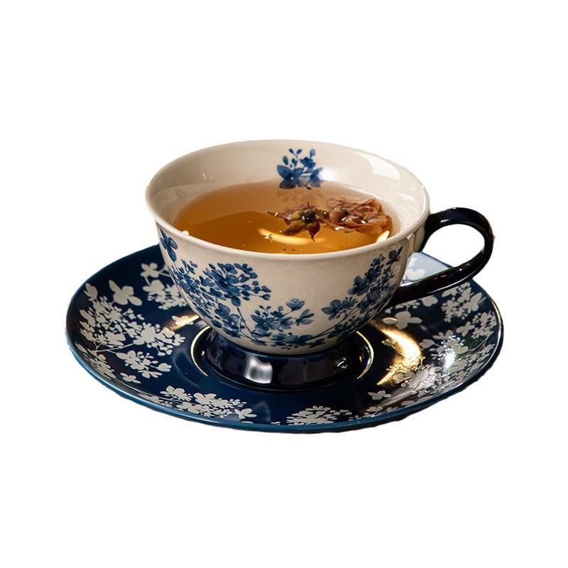 Tazza e Sottotazza da Caffè in Porcellana Cinese Retro Blu e Bianca Jialan - Regalo Ideale per la Festa dell'Insegnante