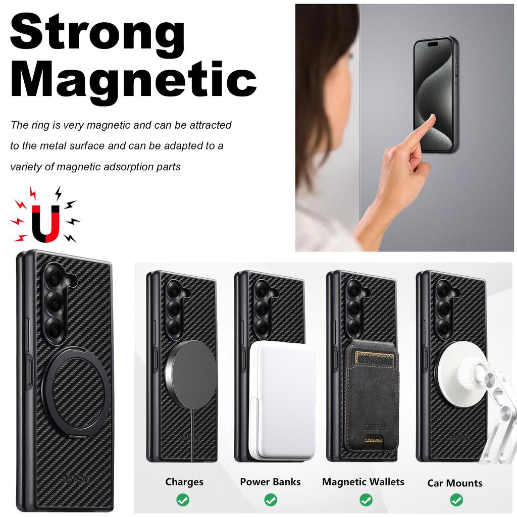 SUTENI for Samsung Z Fold 8 Ultra Phone Case Magnet Wireless Charging 360° Rotating Stand Ring Buckle Faux Leather Z Fold 7 6 5