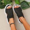 Women's Wide Width Flyknit Platform Sandals - Peep-Toe Beach Shoes for Summer, Breathable Chunky Sole Mules