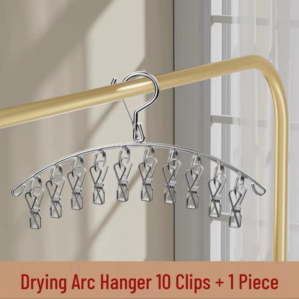Stainless Steel Windproof Sock and Underwear Drying Hanger with Clips - Multifunctional Balcony Rack for Baby Clothes