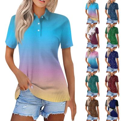 Women's Fashion Casual Lapel Short Sleeve Line Print Shirt Women's Button Up Tops