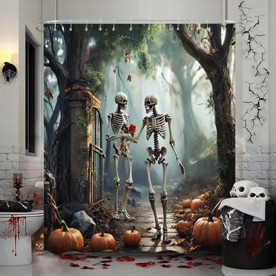 Halloween Duschvorhang Trick or Treat Skelett Frecher Elf Schloss Kürbis Polyester Duschvorhänge Badezimmer Dekoration