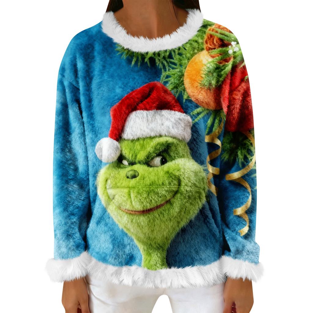 Women's Casual Fleece Sweatshirt  Long-Sleeve Round  Neck Casual Comfortable Loose-Fit Lightweight Women's Flannel Sweatshirt