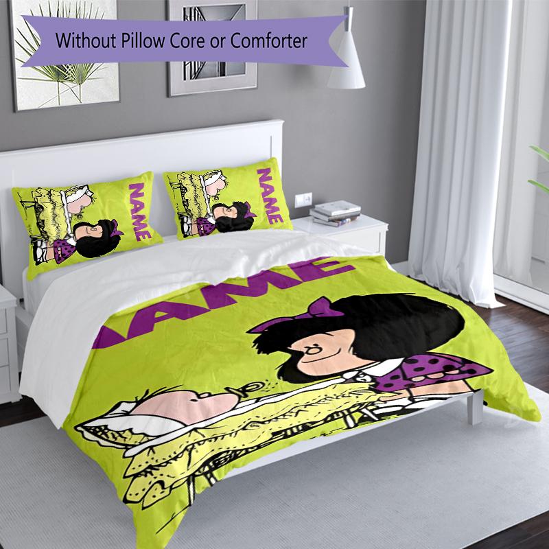 3pcs Custom Name Mafalda Set,Includes 1 Duvet Cover and 2 Pillowcases,All-season Bedroom Decor