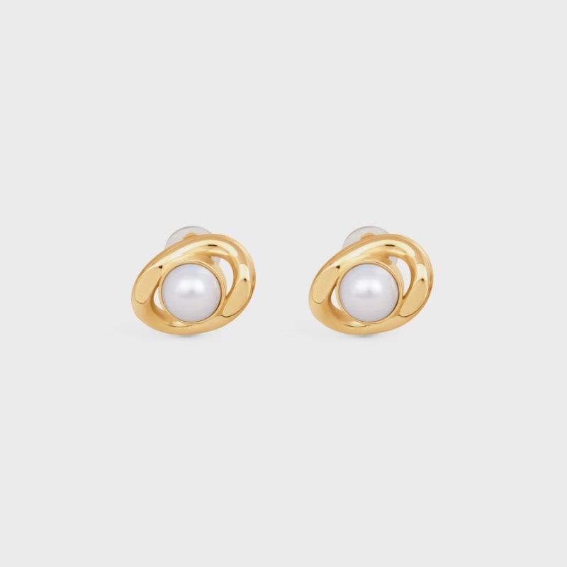 Spring And Autumn Premium Metal Brass Plated 18K Real Gold Irregular Hollow Inlaid Pearl Earrings Simple Ear Clips