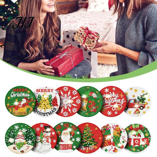 Unique Holiday Present Ideas 12 Pcs Christmas Faux Diamond Painting Art Coasters, DIY Rhinestone Coasters Coaster Making Supplies Kit with Holder,