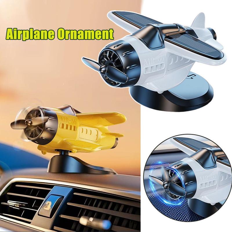 Rotating Airplane Car Solar Powered Dashboard Ornament Creative Interior Decoration Essential Car Decor Auto Dashboard Styling
