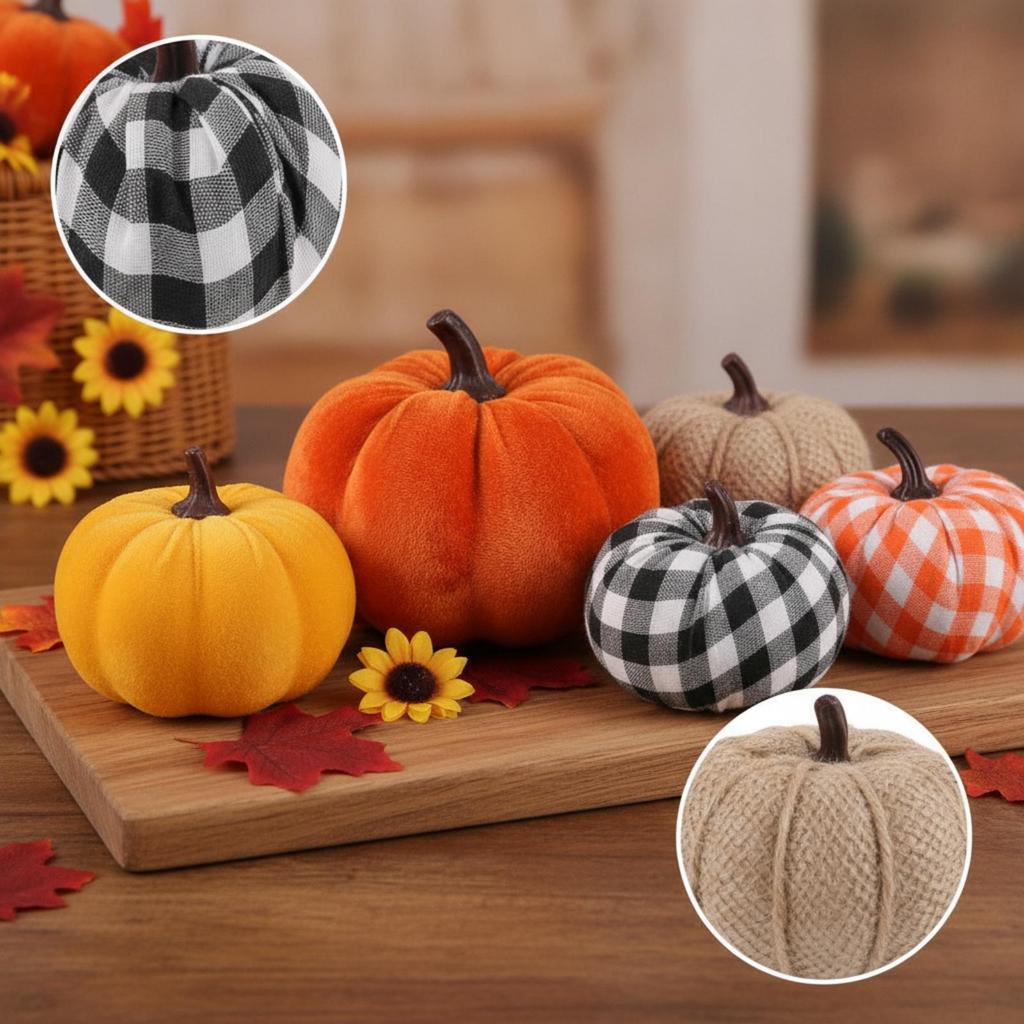 5 Stück Kürbisse mit Stofffüllung Weiche Dekorationen für Thanksgiving, Tischdekorationen,