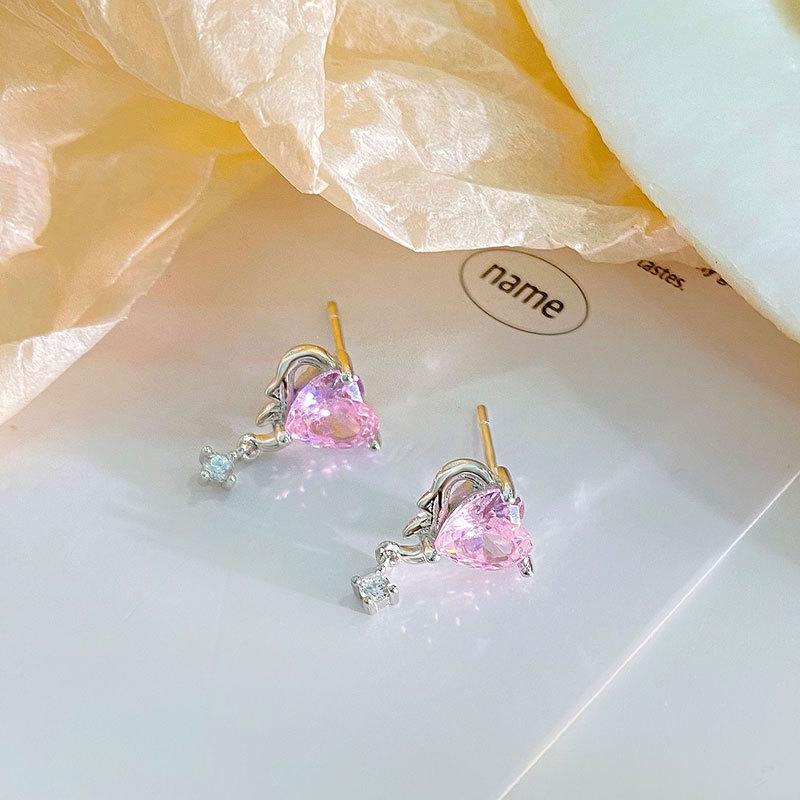 Love Tassel Earrings Sweet Pink Super Dreamy Girl Touching Peach Heart Student Earrings