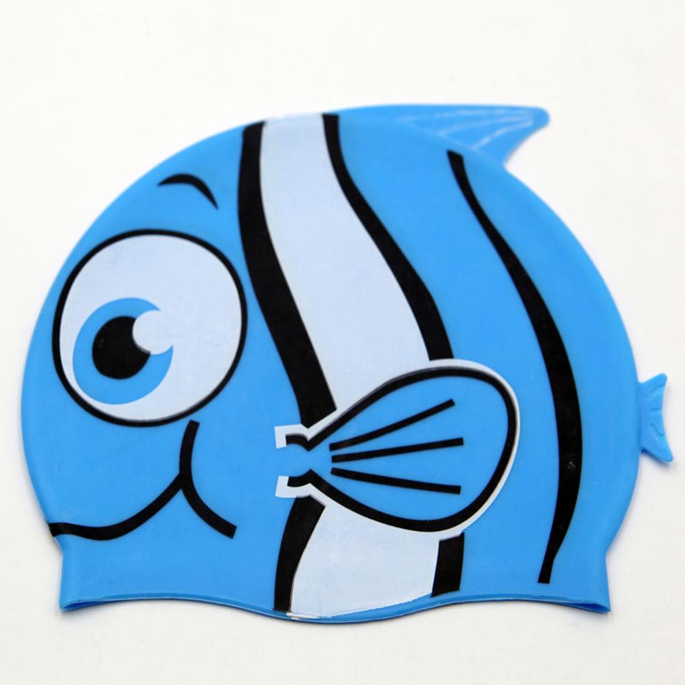 Kids Swimming  Cap Silicone Waterproof Cartoon Hat For Children Swimming Wear Hat Lake blue #1