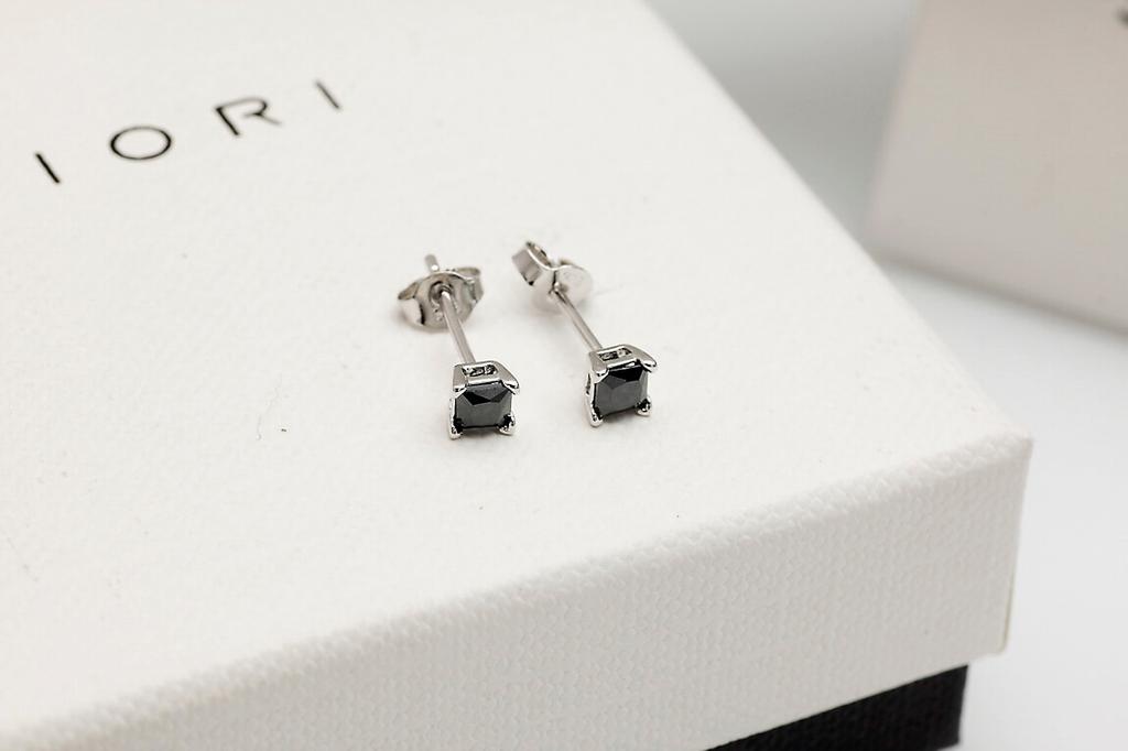 Silver Small Square Earrings with Black Cubic Zirconia