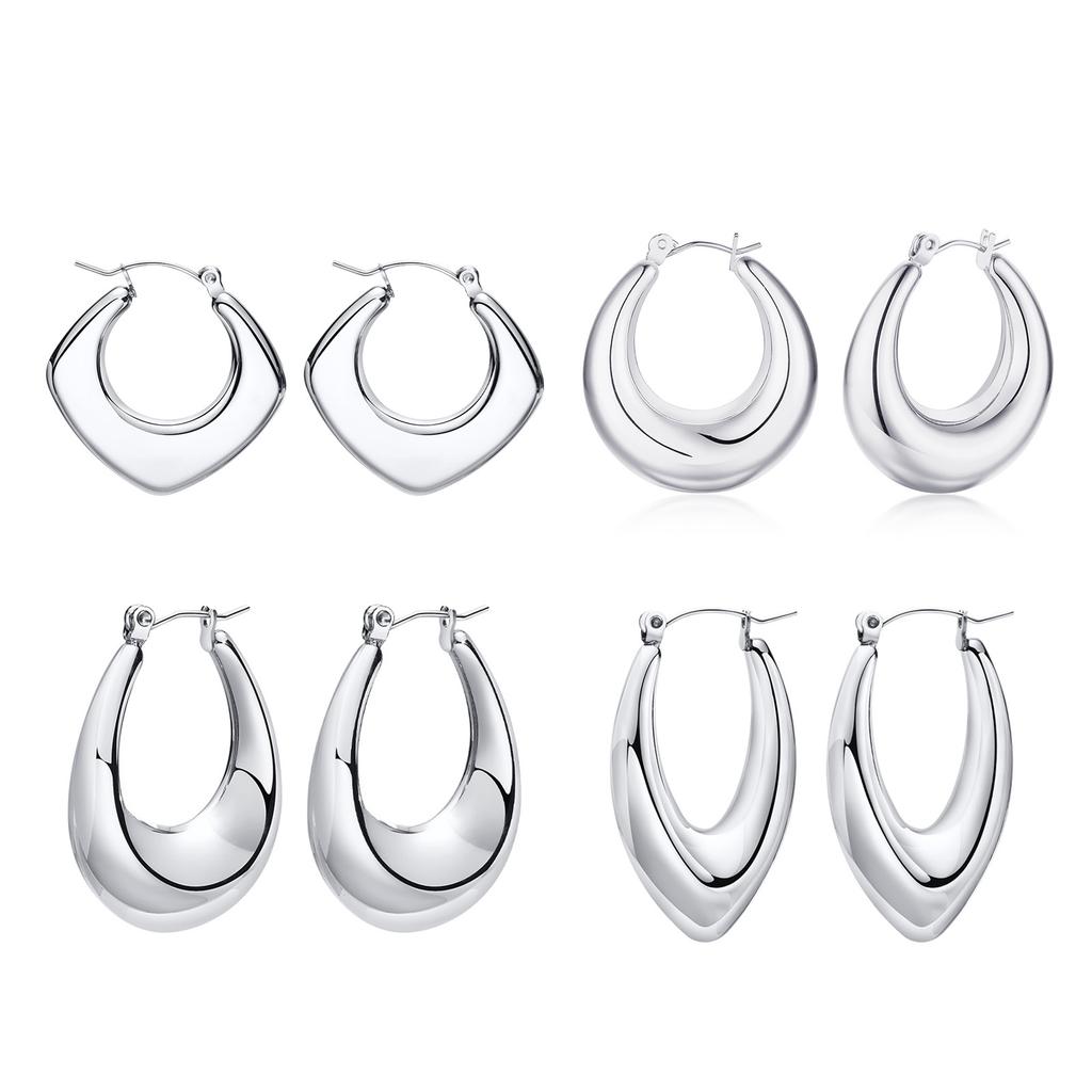 Vnox Geometric Women Earrings, Gold Plated Stainless Steel Huggies, Minimalist Metal Occident Hollow Hoops, Cool Girls Jewelry