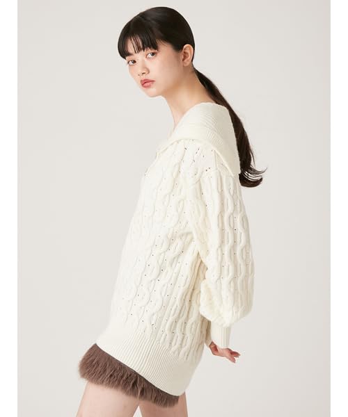 Lily Brown Sailor Collar Cable Knit LWNT245056 White Women's