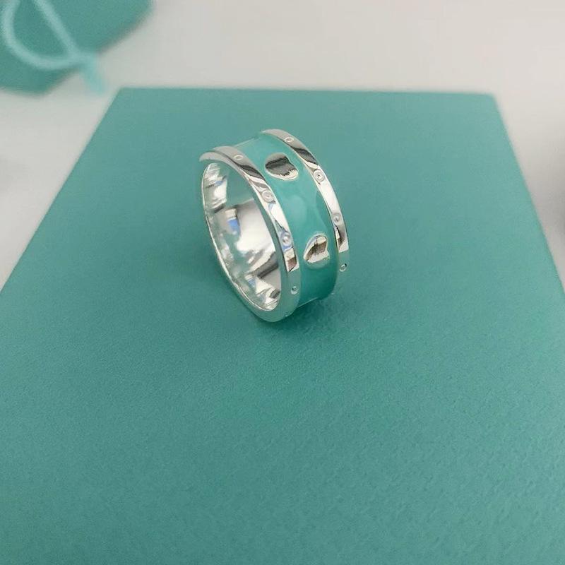 S925 Sterling Zilver Meerblauw Hart Ring voor Vrouwen – High-End Emaille Koppelring
