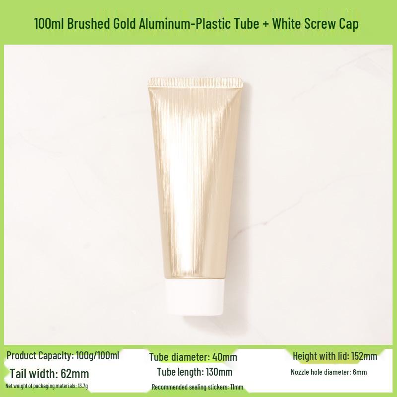 100ml/100g Brushed Gold & Silver Composite Soft Tube with Acrylic Cap - Empty Cosmetic Bottle