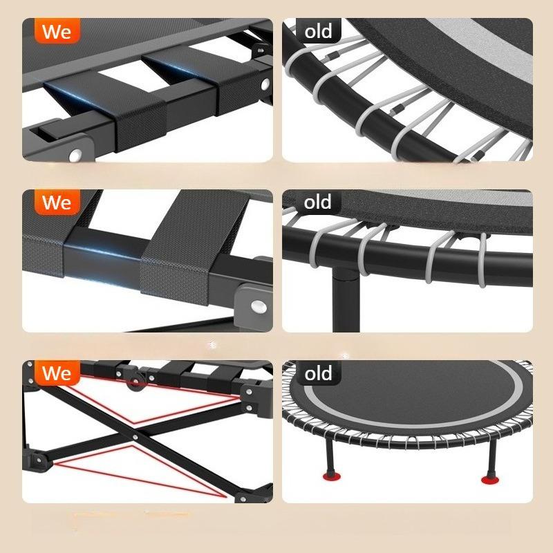 Foldable Trampoline Mini Kids with Safety Net Trampoline with Adjustable Handlebar Fitness Indoor Outdoor Jump Bed