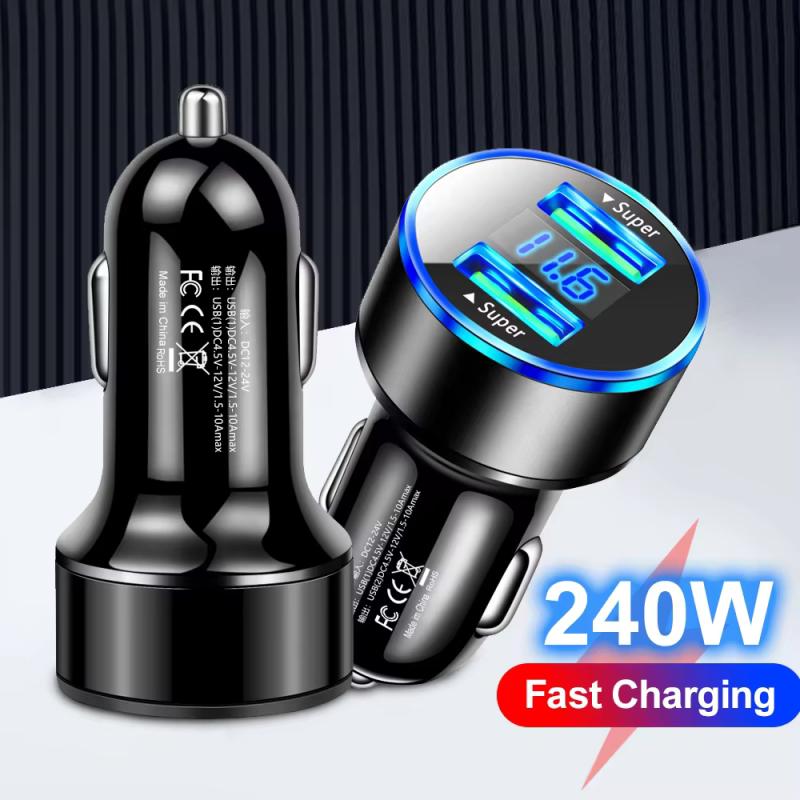 240W Autoladegerät Duale USB-Anschlüsse 120W Superschnellladung mit Digitalanzeige Schnellladeadapter für iPhone Samsung Xiaomi
