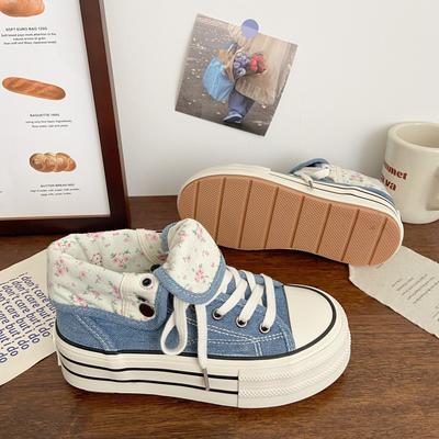 22 autunno nuove scarpe alte in tela con suola spessa casual per studenti scarpe alte blu denim scarpe da skate