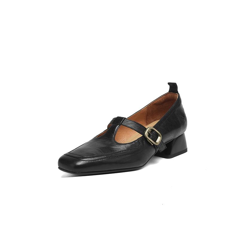 Fashion 2025 Women's Shoes Style T-strap Mid-heel Loafers Leisure Soft Comfortable Retro High Quality Female Moccasins Shoes for Woman