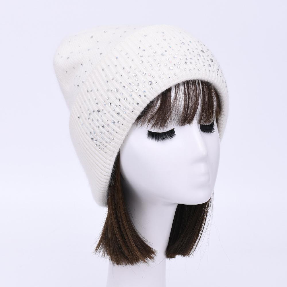 Solid color rabbit velvet double-layer thermal wool hat knitted hat autumn and winter windproof ear protection striped hat