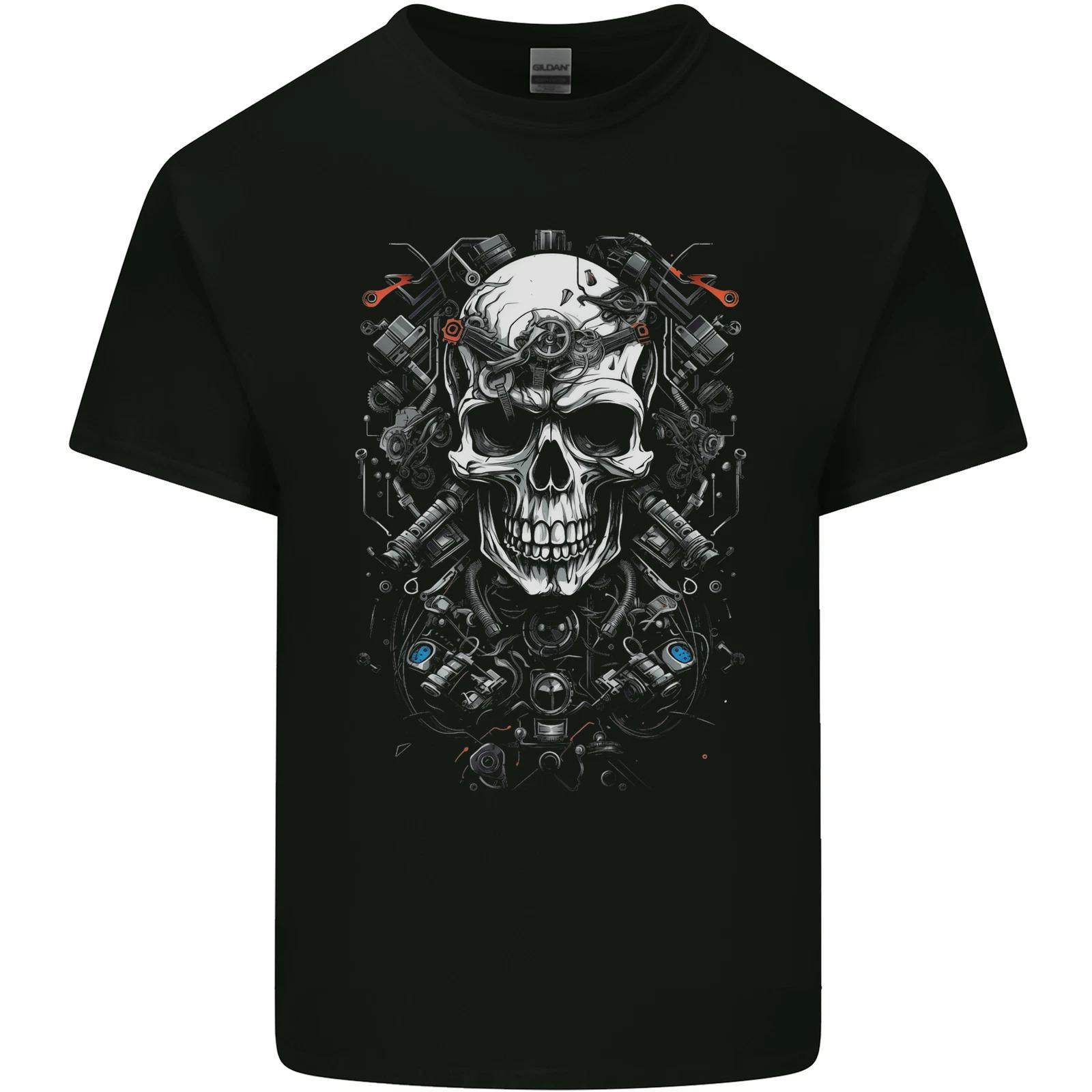 Engine Skull Car Motorcycle Biker Mechanic Kids T-Shirt Childrens XL