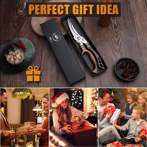 Heavy-Duty Serrated Edge Chicken Shears - for Chicken, Bones, Meat, Turkey, and Fish - Rust-Proof, Spring-Loaded Stainless Steel Kitchen Scissors