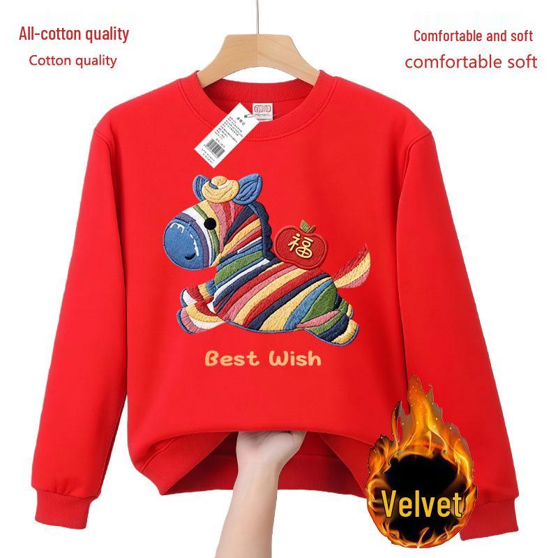 Red Zebra Print Crewneck Sweatshirt - Unisex, All Cotton, Festive New Year 2026 Horse Zodiac