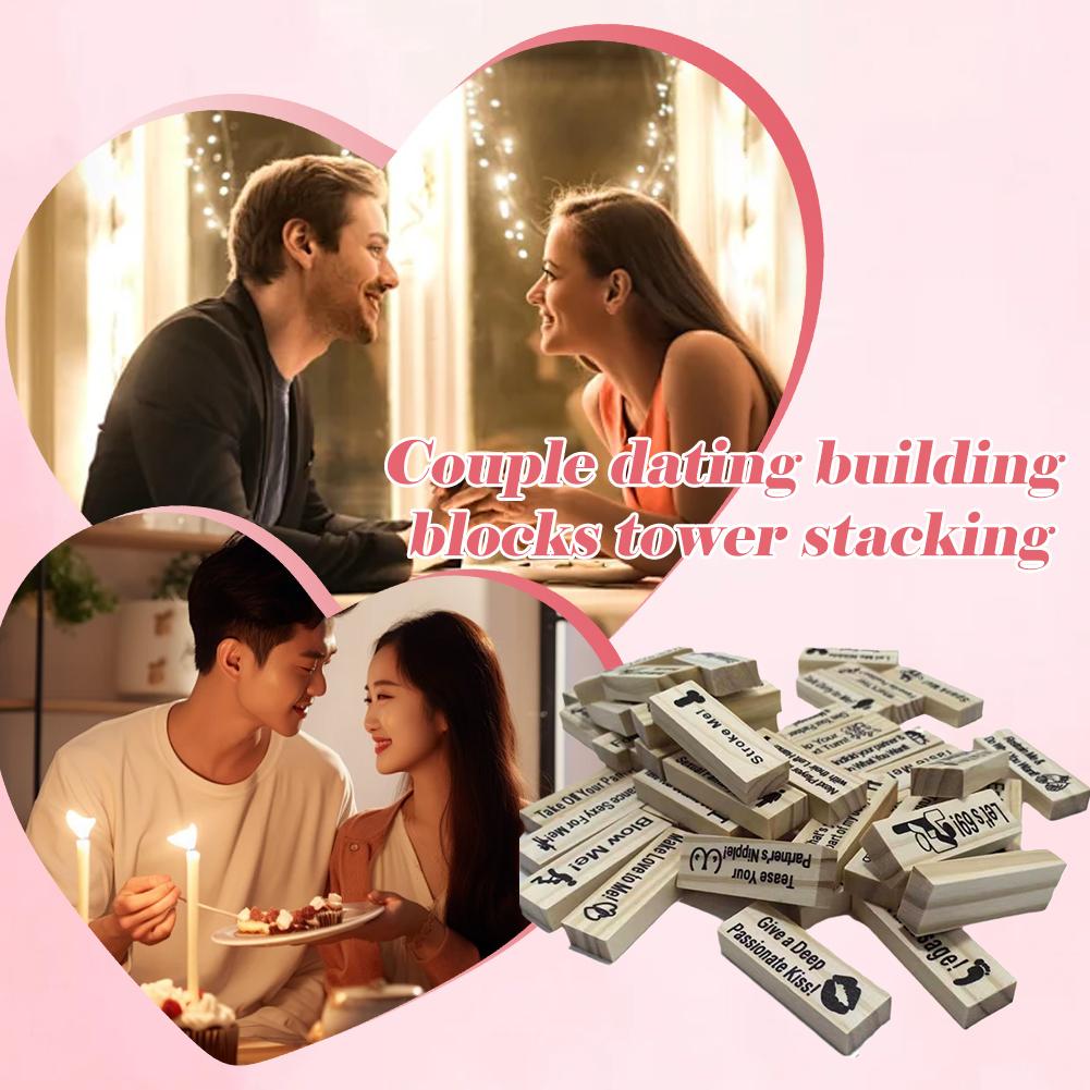 Adult Sex Block Games With 48pcs Wooden Blocks For Couples,Ideas Fun Stacking Blocks Anniversary Date Night Dice Love Tower Game