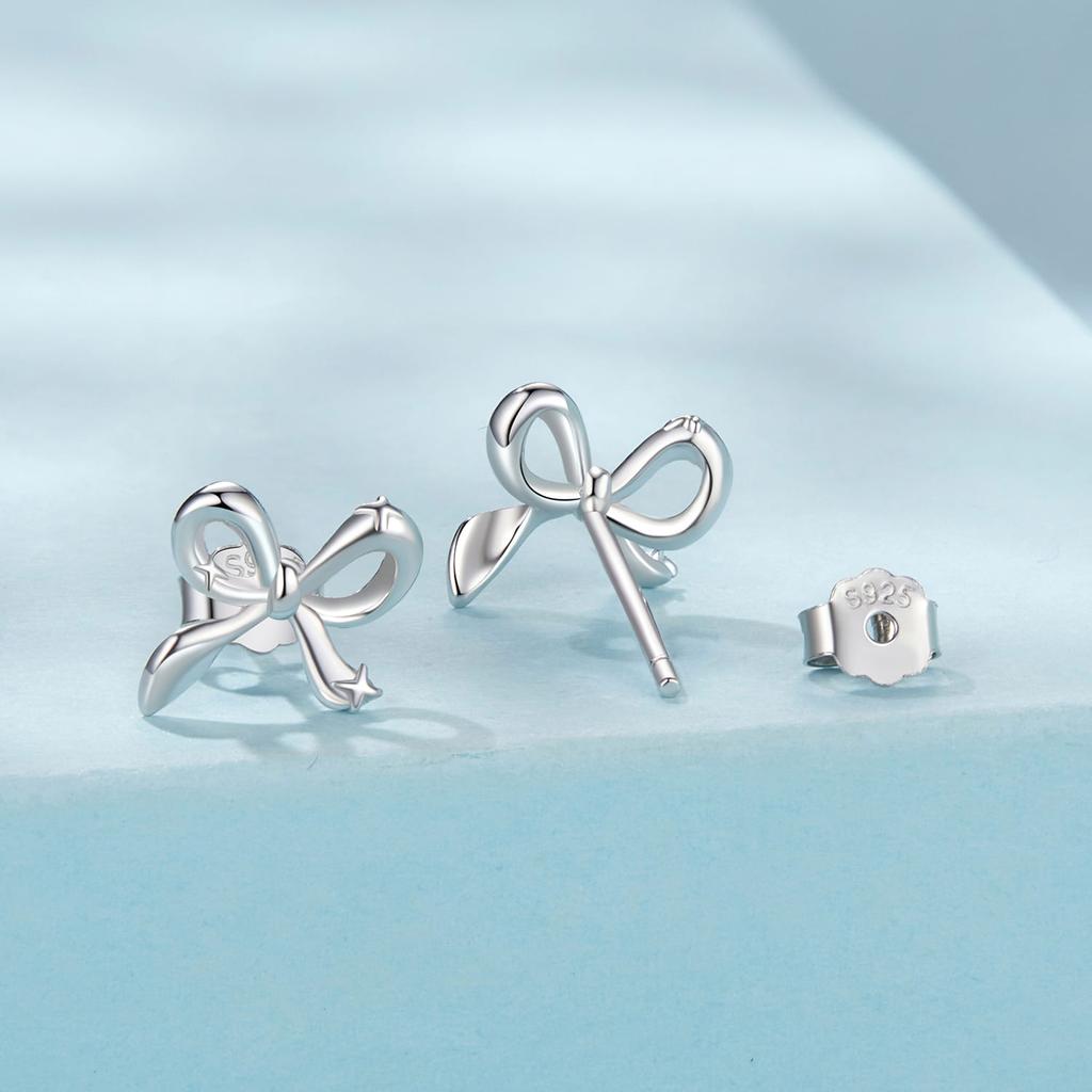 Silver minimalist bow stud earrings 925 silver