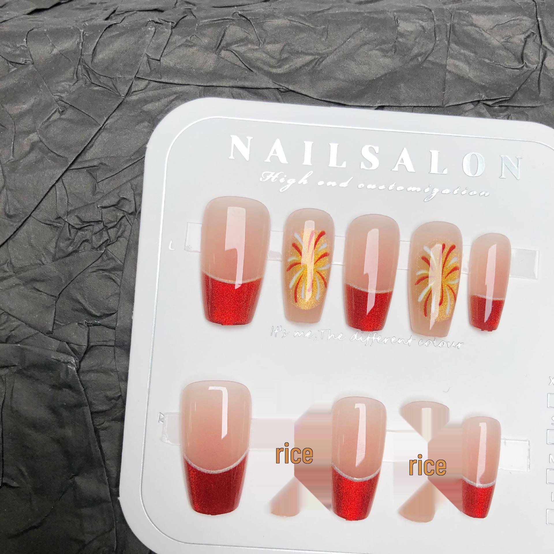 

Gold Fireworks Red Cat Eye Short French Edge Nail Art Patches