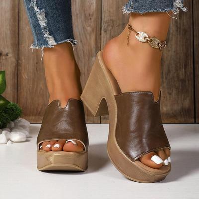 Nuevas zapatillas casuales de verano negras de tacón grueso con punta abierta, frescas, de tacón alto, medias zapatillas