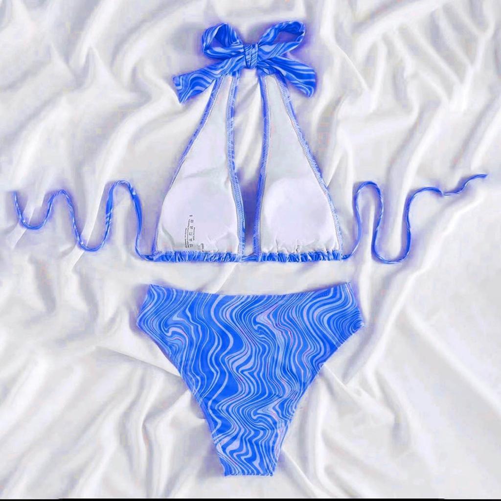 Women's Printed Swimsuit Ladies Split Cross Tie High Waist Swimsuit Two-Piece Set