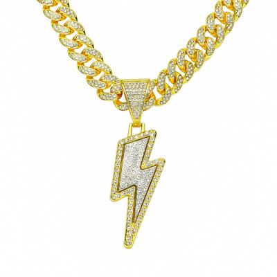 Lightning Full Diamond Cuban Chain, European and American Hip-hop Style Personality Trend Diamond-encrusted Pendant Necklace