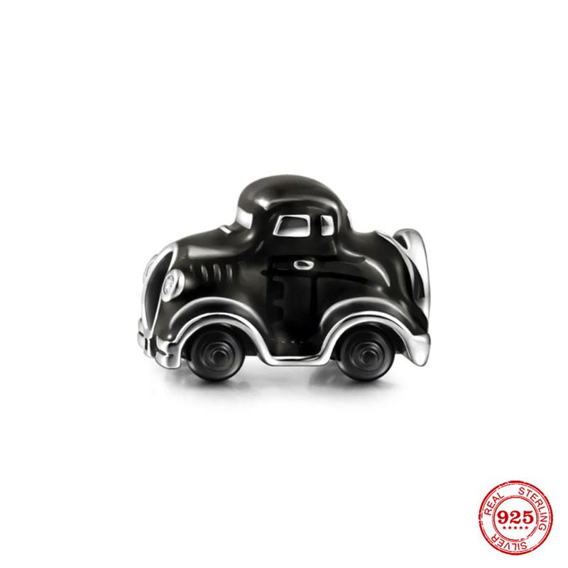 S925 Sterling Silver Pink Black Motorcycle Car Bike Dangle Charm Bead Fit Original  Bracelet Pendant DIY For Women Jewelry