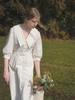LENINA Romin V Neck Pintuck Collar Dress_White