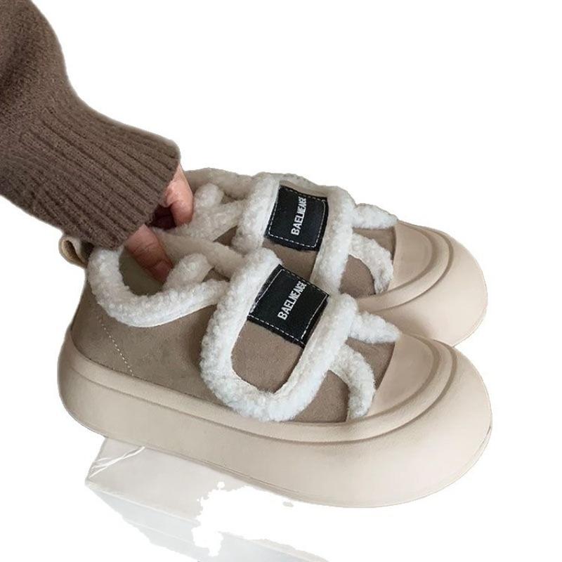 New velvet niche design breadboard shoes women's winter warm casual shoes Velcro cotton shoes