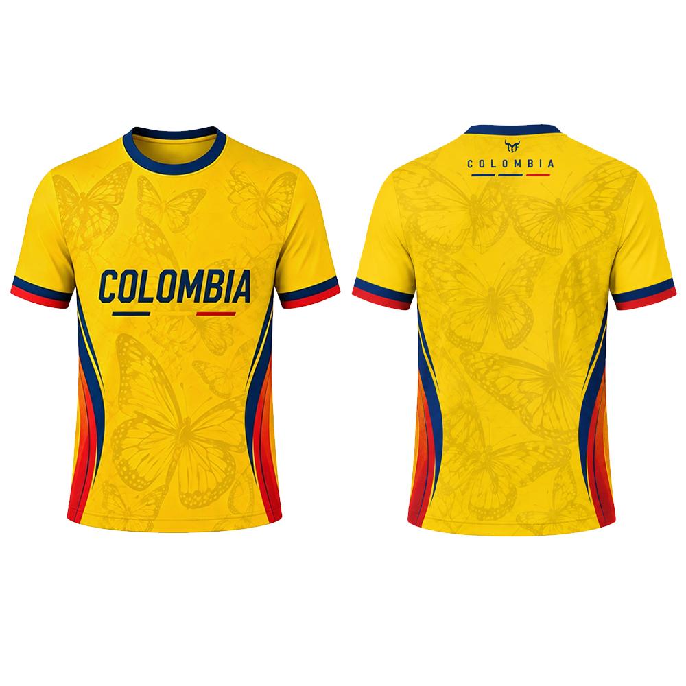 Colombian Flag Pattern 3D Printed T-shirt, Summer Outdoor Football Sportswear, Men's Street Fashion Casual Short Sleeved Tops