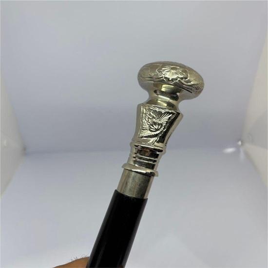Messing Nickel Viktorianischer Griff Gehstock Schwarzer Schaft Elegante Handgefertigte Gehstöcke