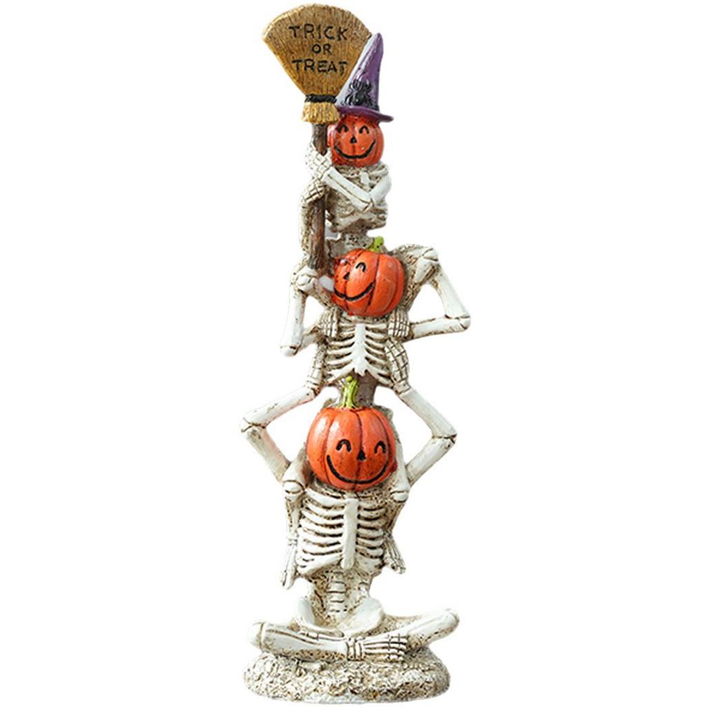 Halloween Funny Face Pumpkins Durable Resin Stackable Ornaments for Patio & Tabletop Halloween Decor