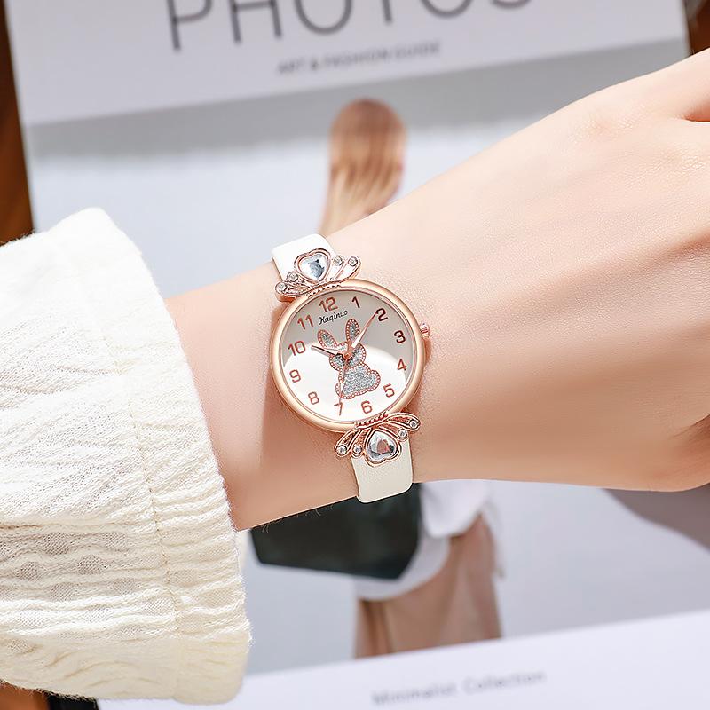 Zegarki damskie z motywem królika Retro Damskie Zegarki kwarcowe na rękę Damski skórzany zegarek