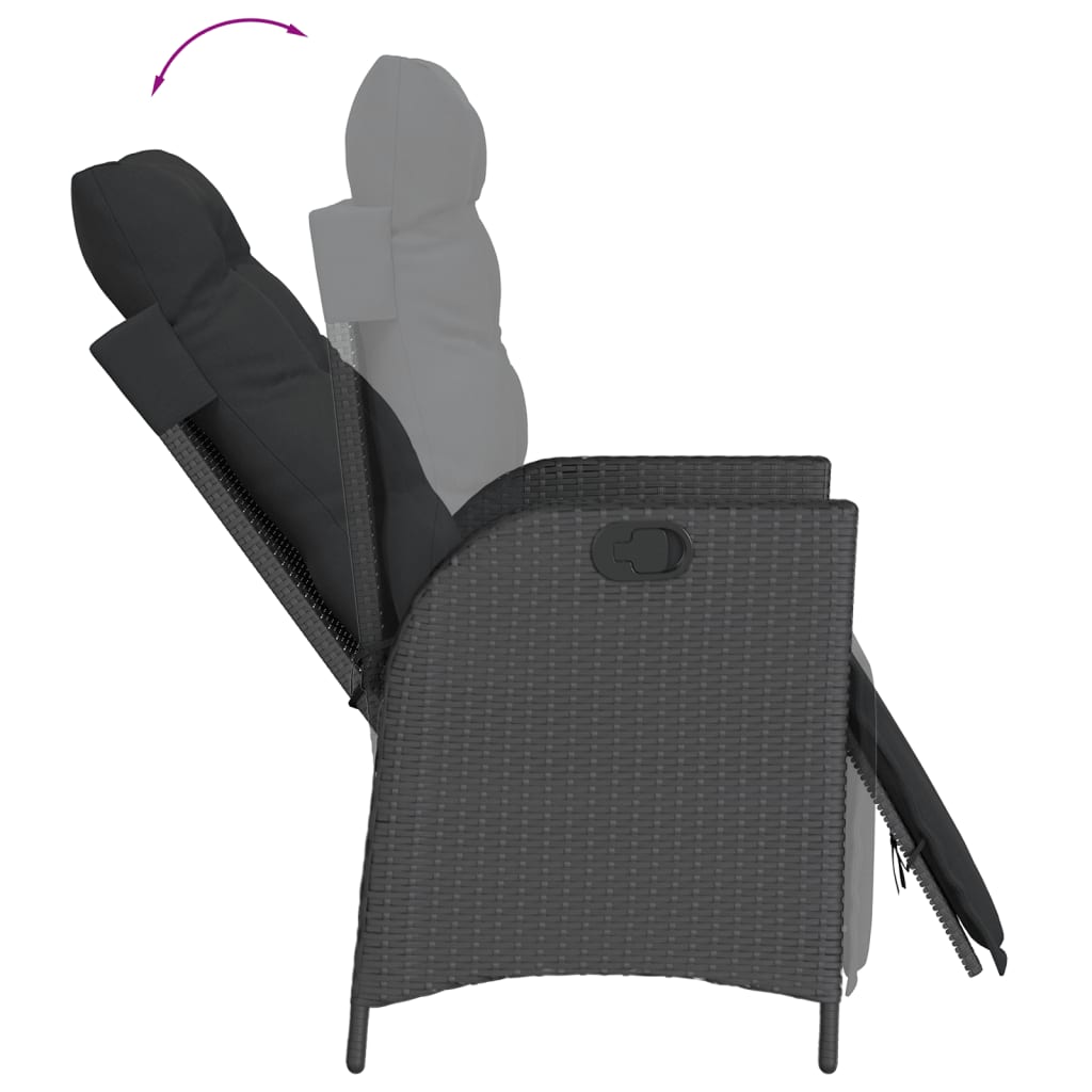 Vidaxl 7-Cz. Garden Furniture Set With Cushions, Black, Poly Rattan