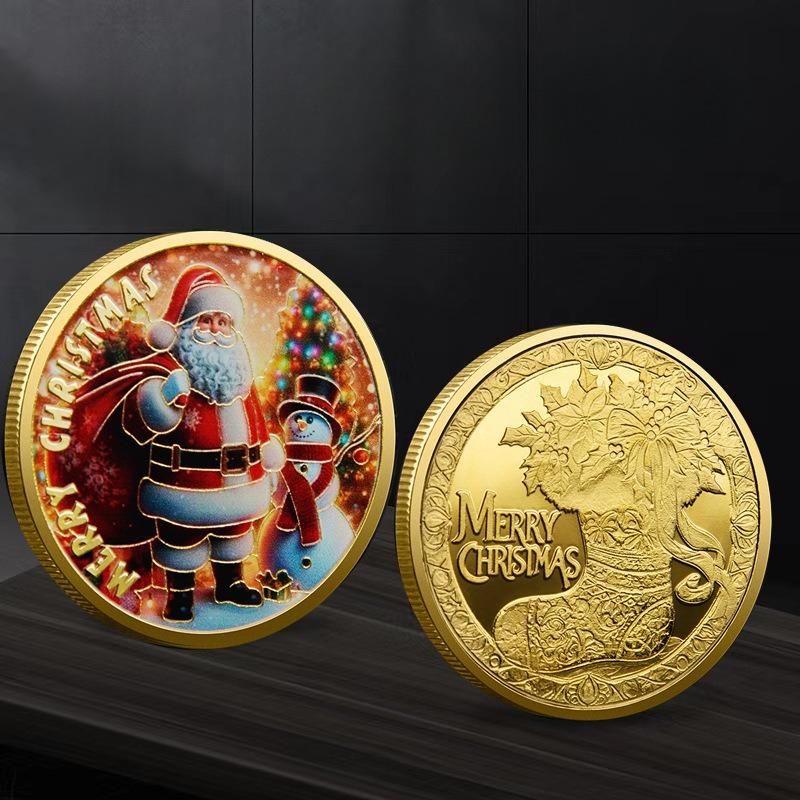 Weihnachtsmann Gedenkmünzen, Farbige Geprägte Gedenkabzeichen Weihnachtsgeschenke Farbige Gold- und Silbermünzen, Weihnachtsgeschenke