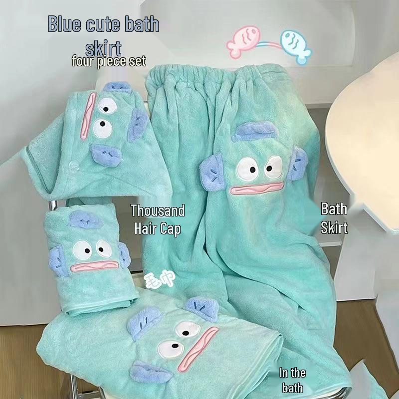 Coral Fleece Clownfish Wearable Bath Towel & Quick-Dry Hair Cap Set Towel 35x75cm